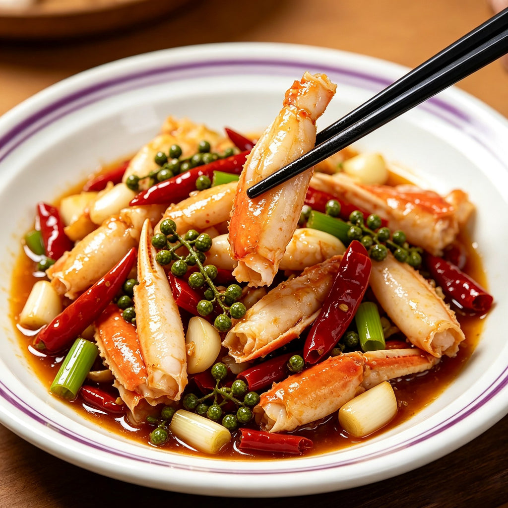 Plump hand-extracted crab leg meat in a frozen pack