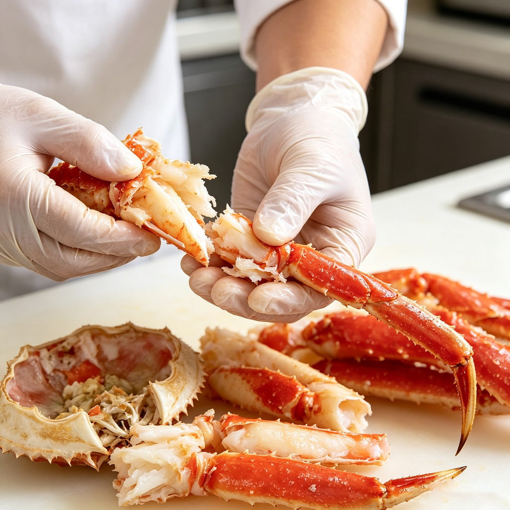 Crab leg meat portioned for cooking