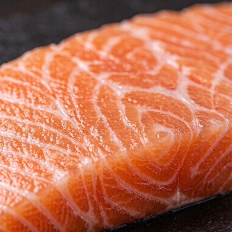Chilled salmon portions arranged over crushed ice